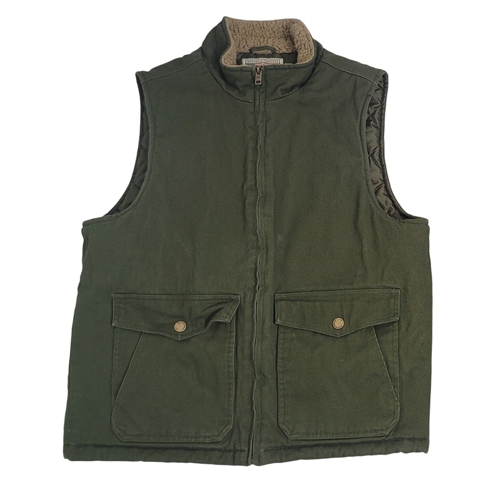 Weatherproof Heritage Brand Large Canvas Workwear Vest Mens Olive Green Sherpa